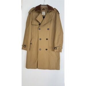 MNG Mango MAN Double Breasted Tan Trench Coat M Corduroy Collar Plaid Lined City
